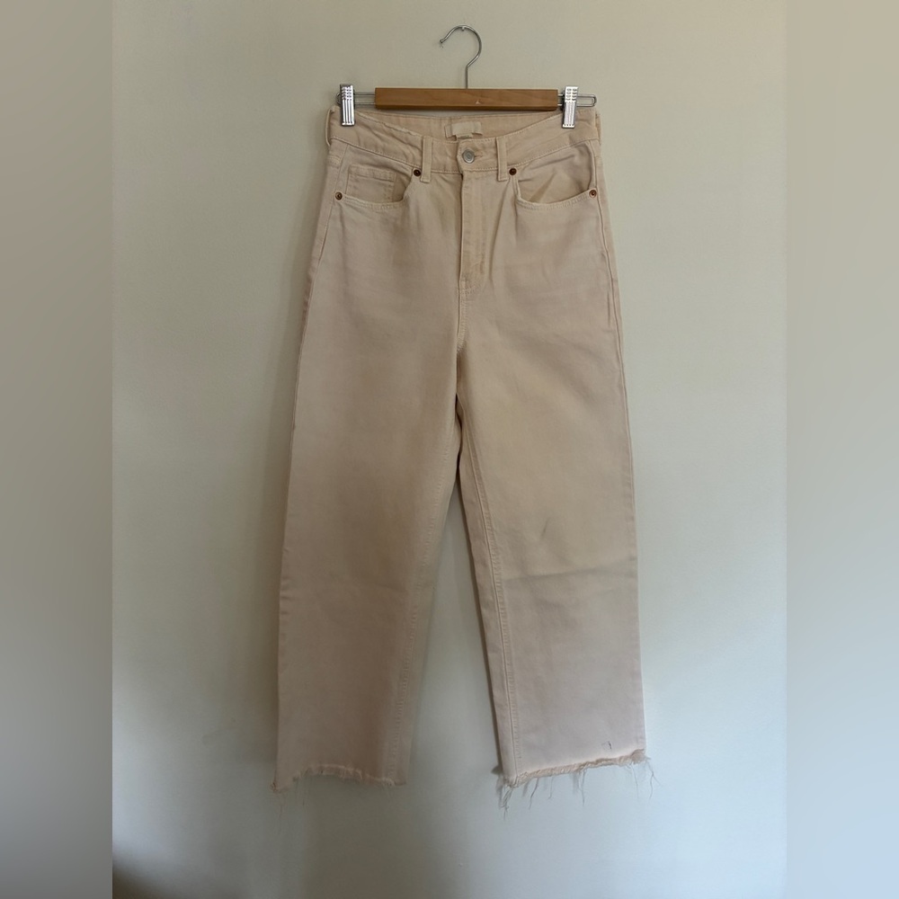 H&M Women's High Waisted Straight Leg Cream Denim
